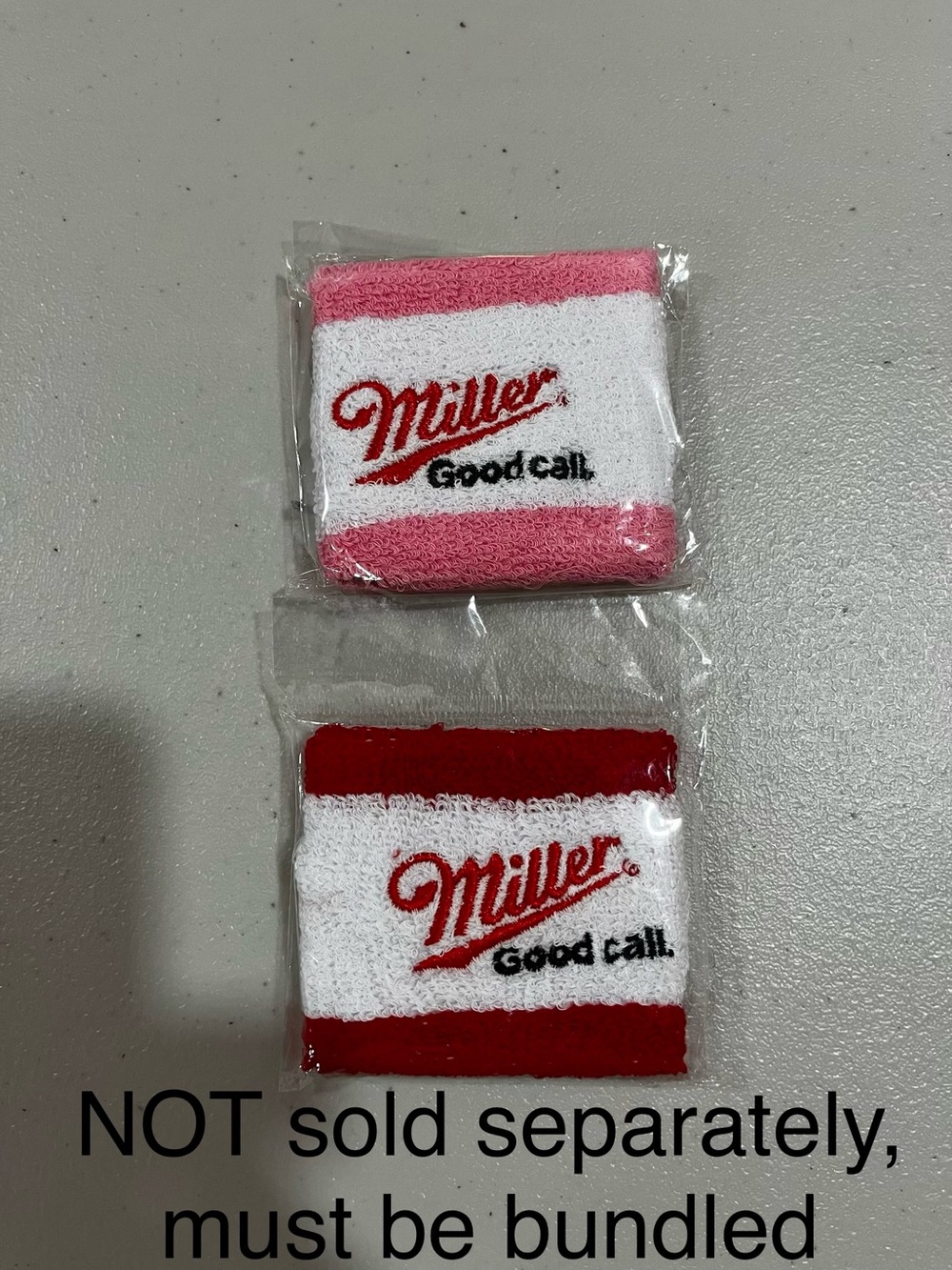His & Hers Miller Wristbands, Pink & Red Logo Wrist Sweatbands
